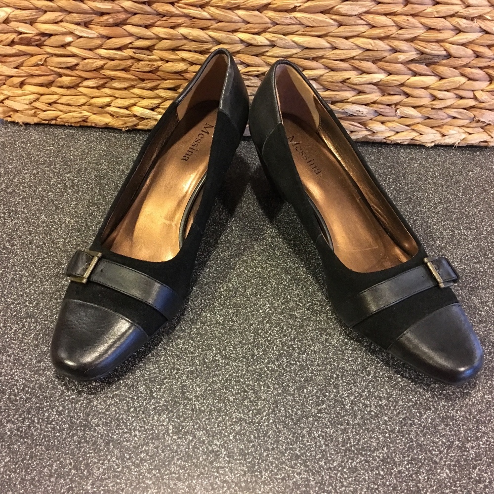 Messina Black leather & Suede Wedges 8.5